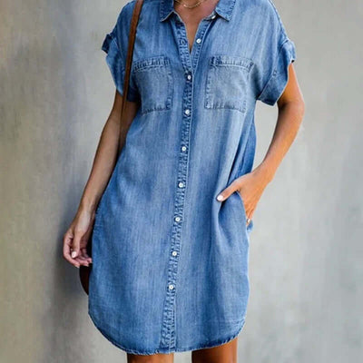 Valeria Elegant Denim Dress with Tummy Coverage