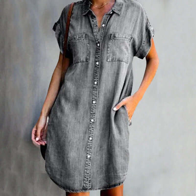 Valeria Elegant Denim Dress with Tummy Coverage