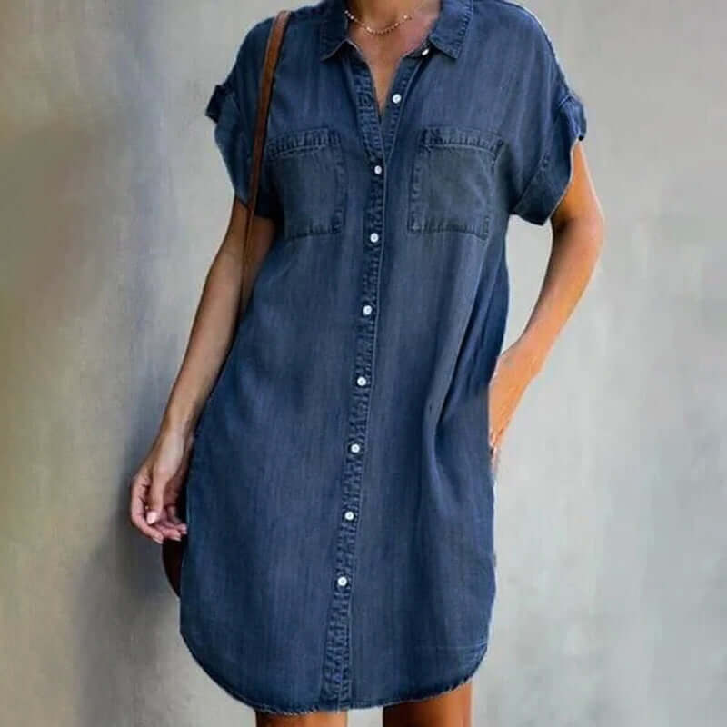 Valeria Elegant Denim Dress with Tummy Coverage