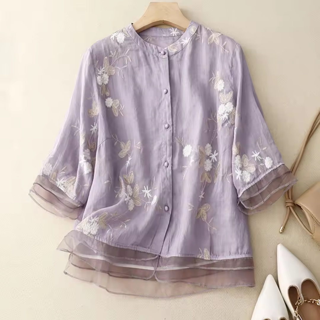 Eloise Embroidered Cotton-Linen Blouse