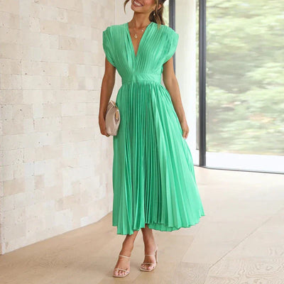 Adela Maxi Dress with V-Neck and Pleats