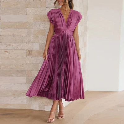 Adela Maxi Dress with V-Neck and Pleats