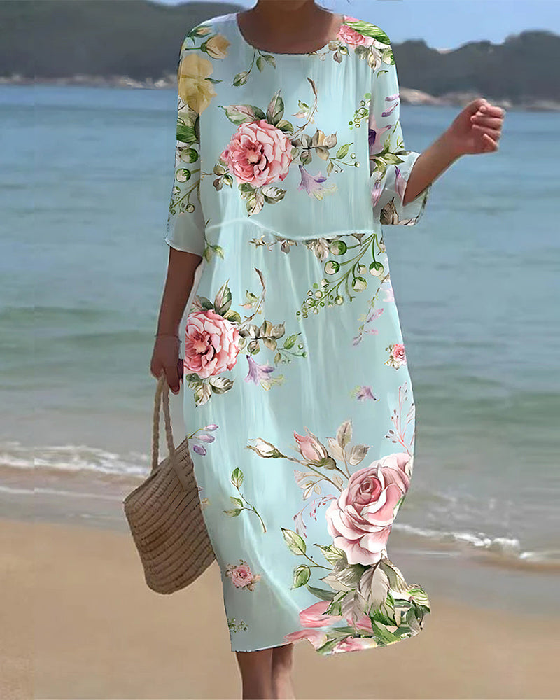 Rowenna Elegant Tummy-Covering Floral Dress