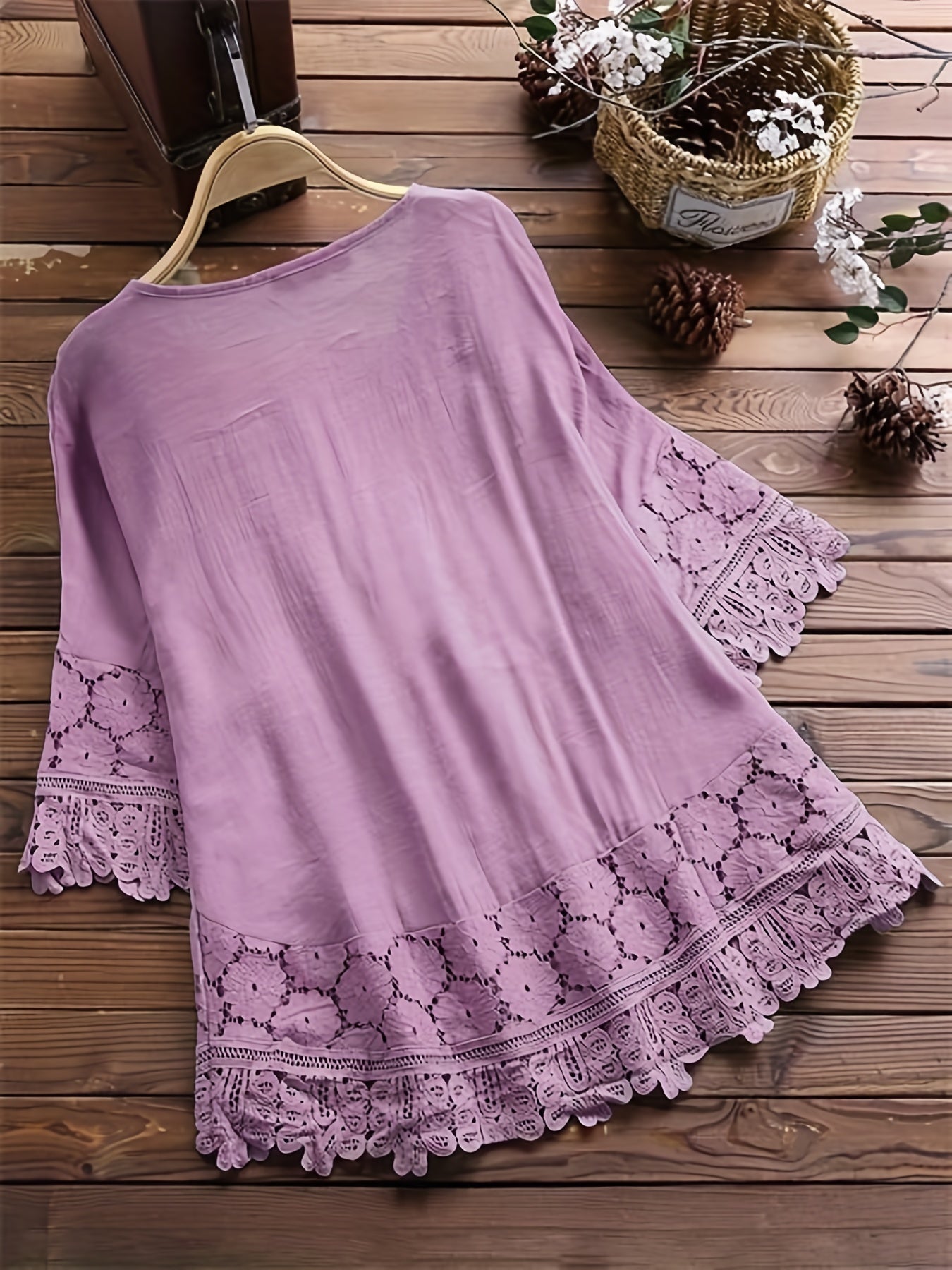 Elegant Lace Patchwork V-Neck Blouse