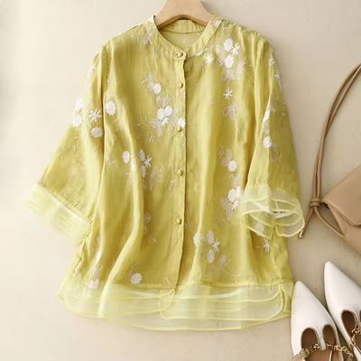 Eloise Embroidered Cotton-Linen Blouse