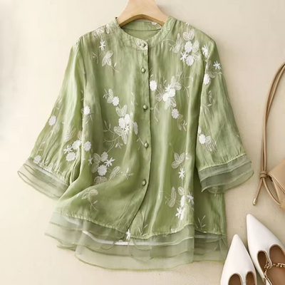 Eloise Embroidered Cotton-Linen Blouse