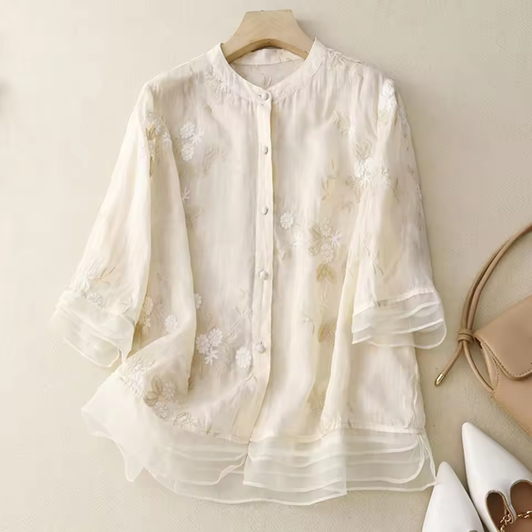 Eloise Embroidered Cotton-Linen Blouse