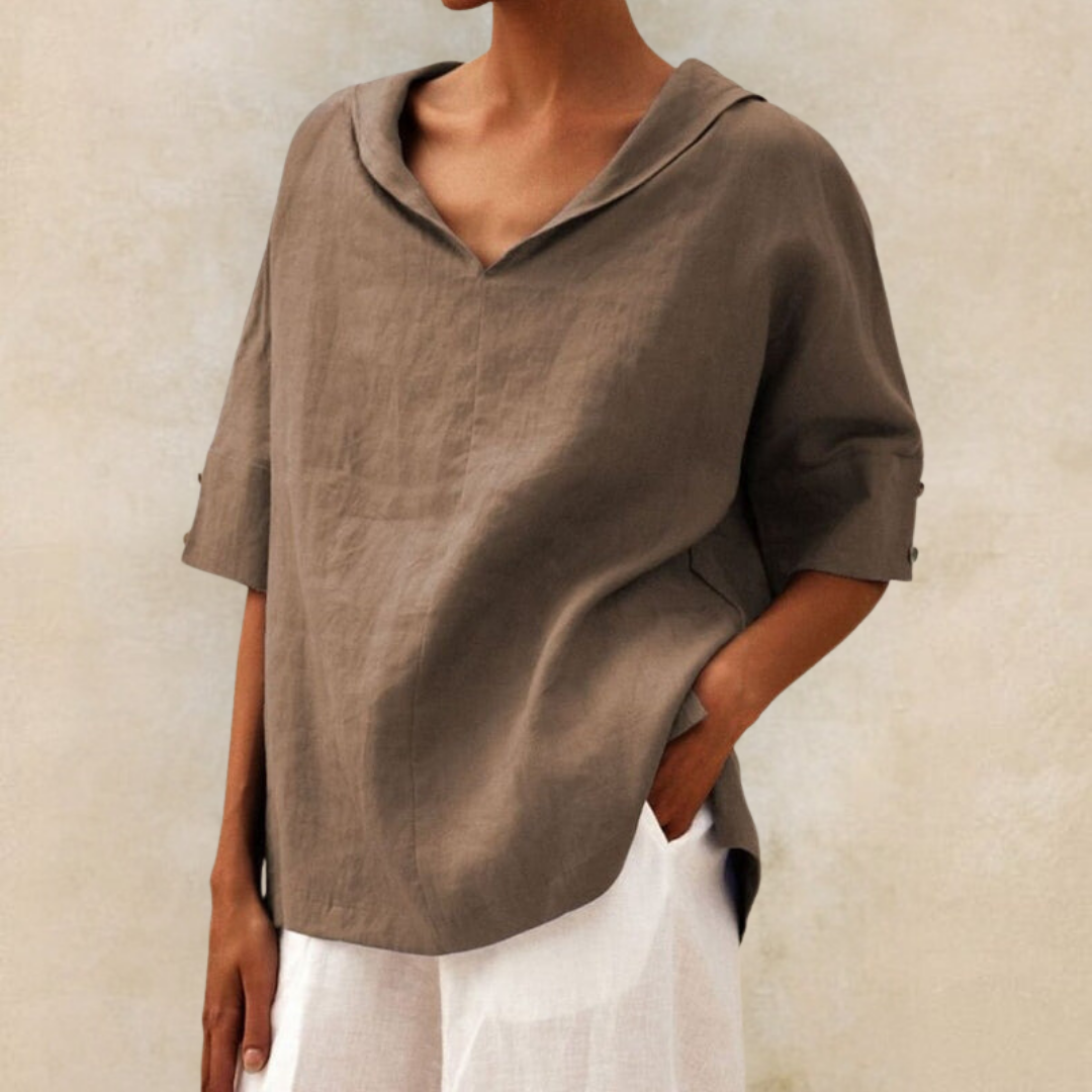 Jamilla Women's V-Neck Casual Linen Shirt