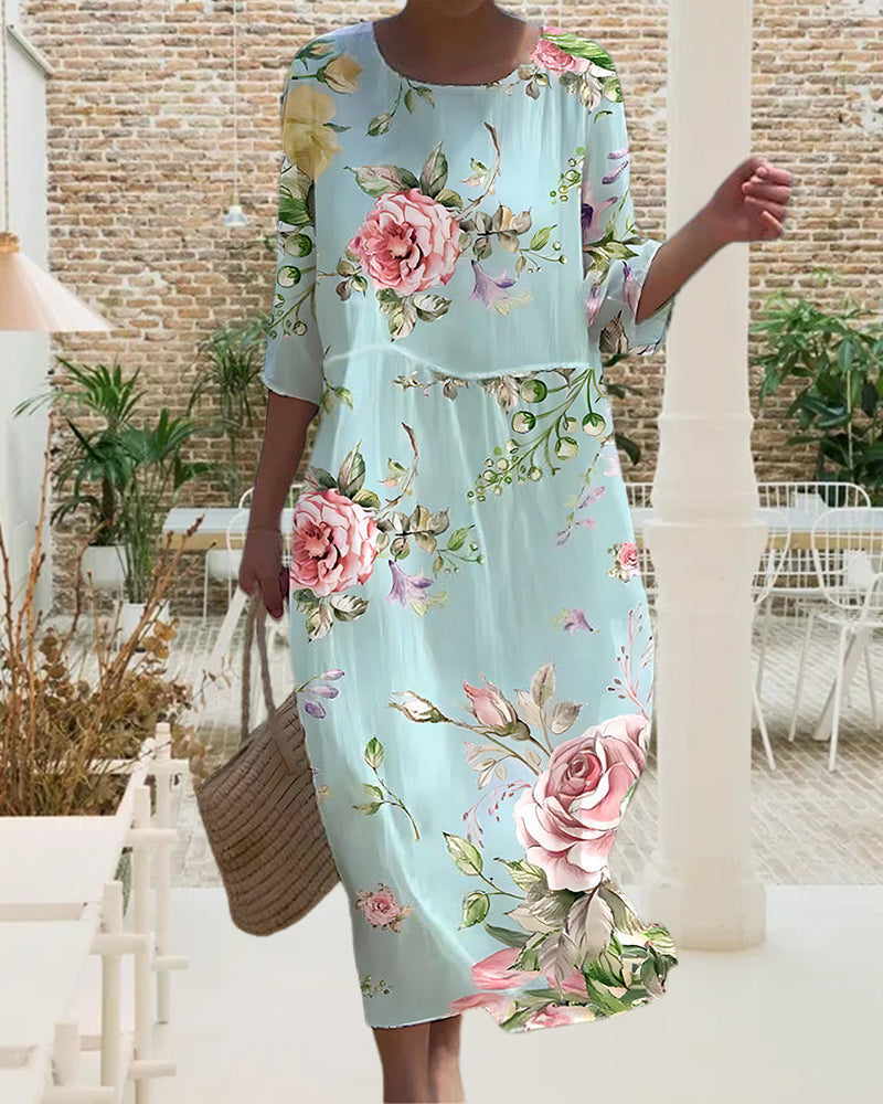 Rowenna Elegant Tummy-Covering Floral Dress