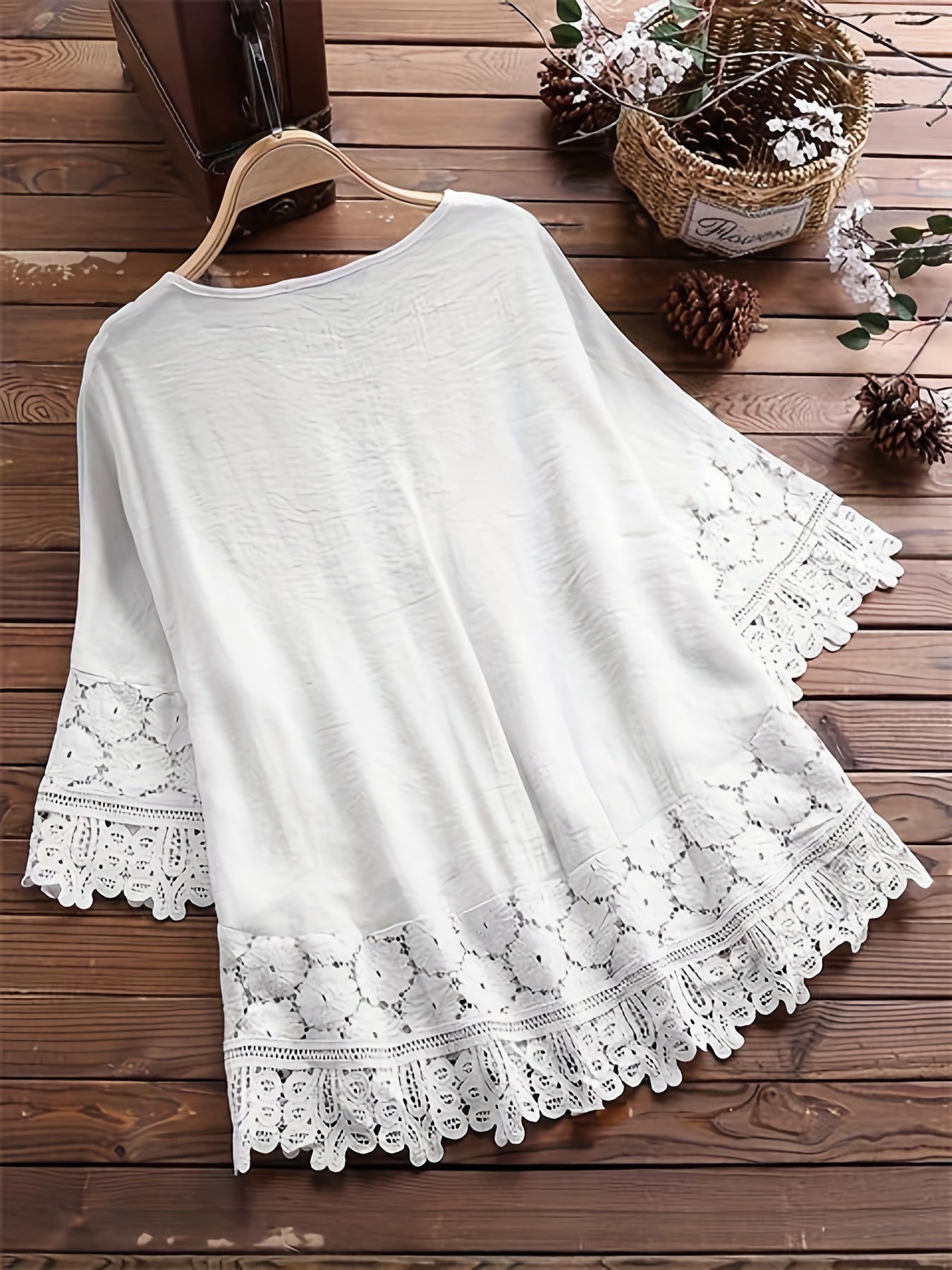 Elegant Lace Patchwork V-Neck Blouse