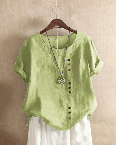 Juno - Plain Short-Sleeved Blouse With Round Neck